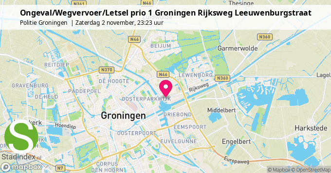 Ongeval/Wegvervoer/Letsel prio 1 Groningen Rijksweg Leeuwenburgstraat