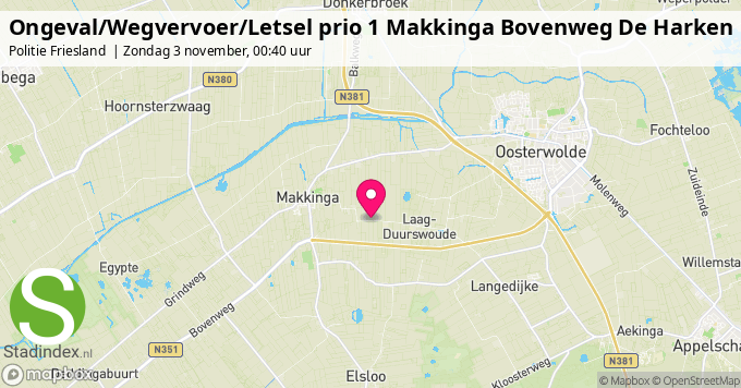 Ongeval/Wegvervoer/Letsel prio 1 Makkinga Bovenweg De Harken