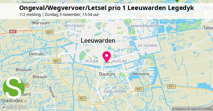 Ongeval/Wegvervoer/Letsel prio 1 Leeuwarden Legedyk