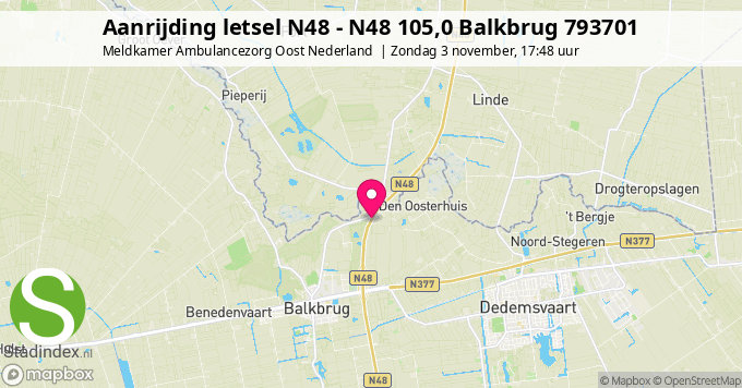 Aanrijding letsel N48 - N48 105,0 Balkbrug 793701