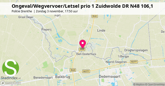 Ongeval/Wegvervoer/Letsel prio 1 Zuidwolde DR N48 106,1