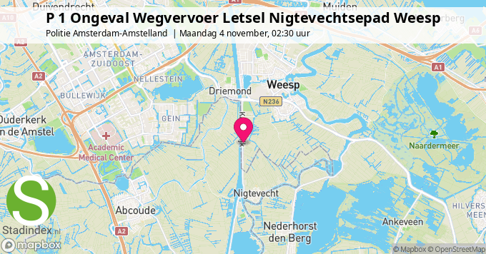 P 1 Ongeval Wegvervoer Letsel Nigtevechtsepad Weesp