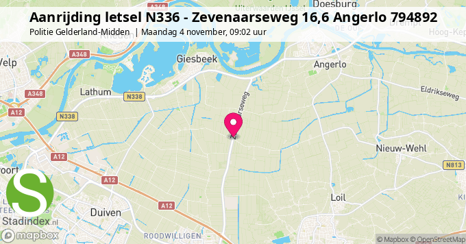 Aanrijding letsel N336 - Zevenaarseweg 16,6 Angerlo 794892