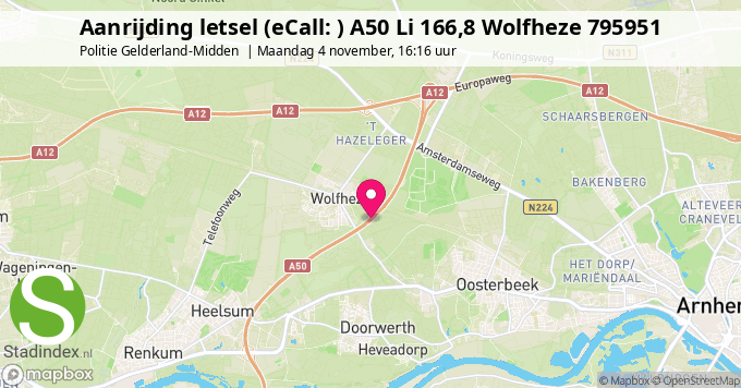 Aanrijding letsel (eCall: ) A50 Li 166,8 Wolfheze 795951