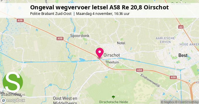 Ongeval wegvervoer letsel A58 Re 20,8 Oirschot