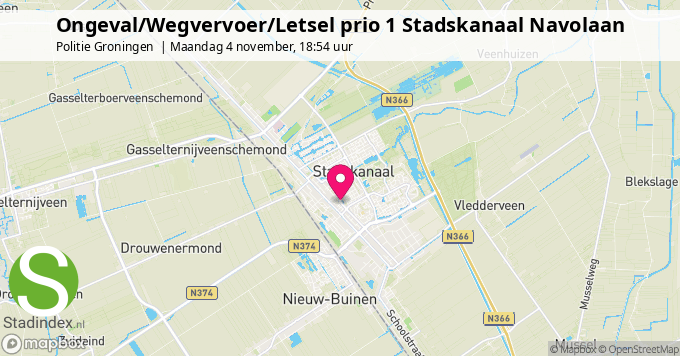 Ongeval/Wegvervoer/Letsel prio 1 Stadskanaal Navolaan