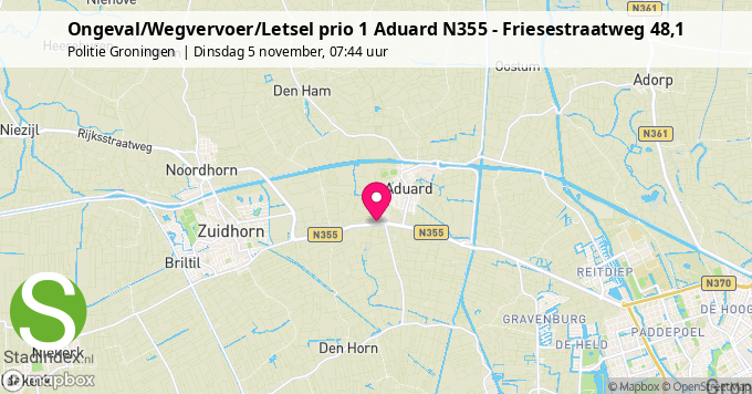 Ongeval/Wegvervoer/Letsel prio 1 Aduard N355 - Friesestraatweg 48,1