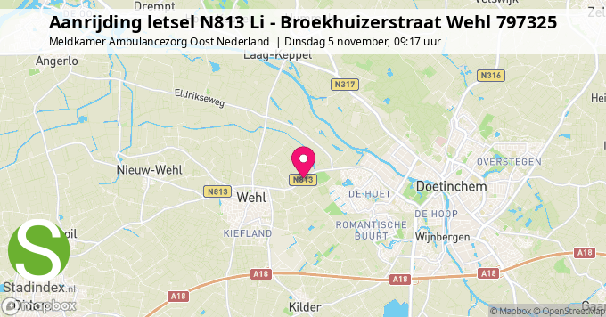 Aanrijding letsel N813 Li - Broekhuizerstraat Wehl 797325