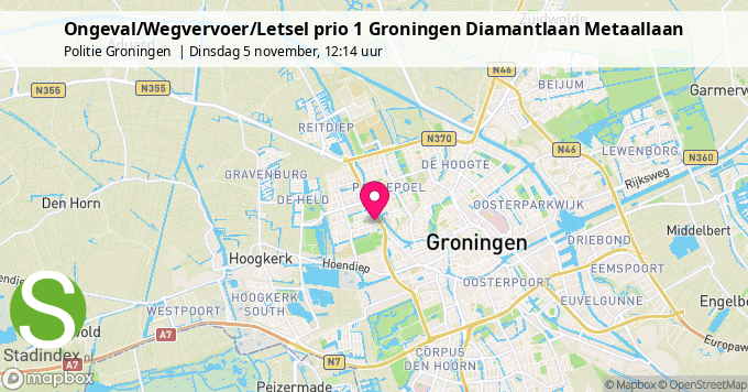 Ongeval/Wegvervoer/Letsel prio 1 Groningen Diamantlaan Metaallaan