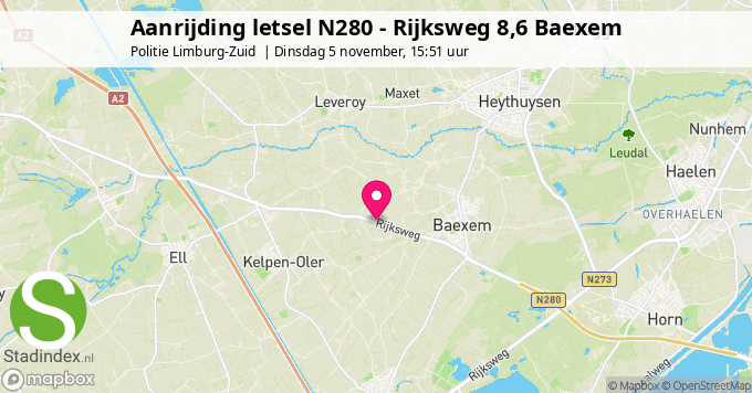 Aanrijding letsel N280 - Rijksweg 8,6 Baexem