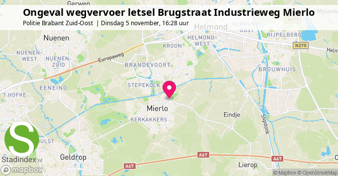 Ongeval wegvervoer letsel Brugstraat Industrieweg Mierlo