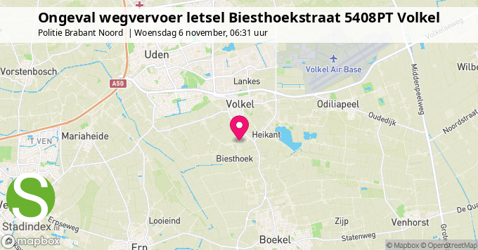 Ongeval wegvervoer letsel Biesthoekstraat 5408PT Volkel