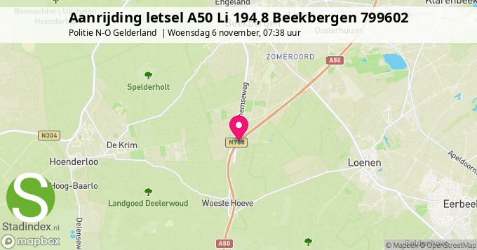 Aanrijding letsel A50 Li 194,8 Beekbergen 799602