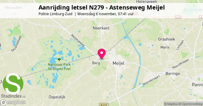 Aanrijding letsel N279 - Astenseweg Meijel