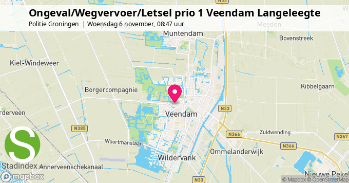 Ongeval/Wegvervoer/Letsel prio 1 Veendam Langeleegte