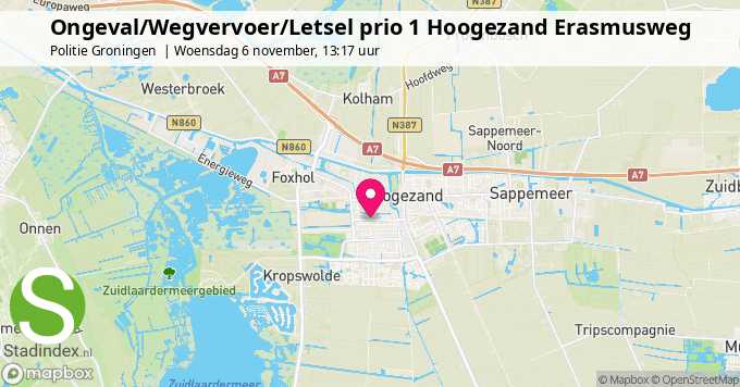 Ongeval/Wegvervoer/Letsel prio 1 Hoogezand Erasmusweg