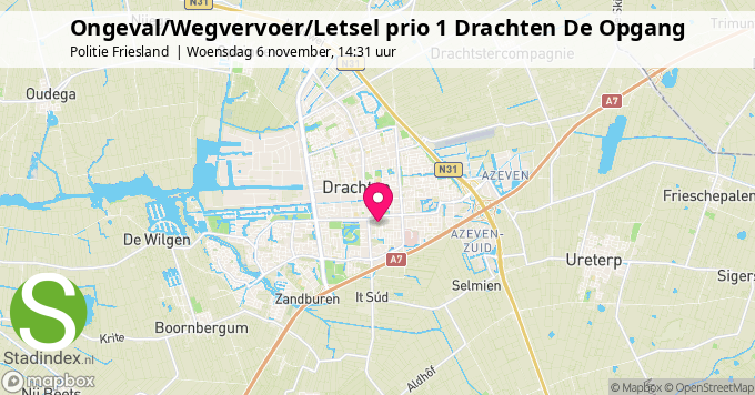 Ongeval/Wegvervoer/Letsel prio 1 Drachten De Opgang