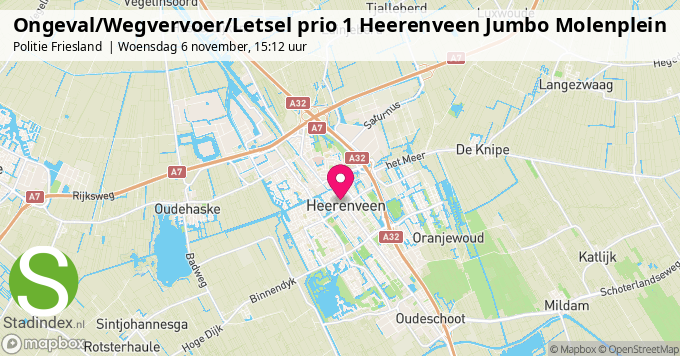 Ongeval/Wegvervoer/Letsel prio 1 Heerenveen Jumbo Molenplein