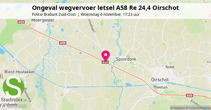 Ongeval wegvervoer letsel A58 Re 24,4 Oirschot