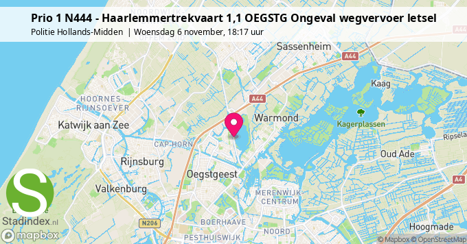 Prio 1 N444 - Haarlemmertrekvaart 1,1 OEGSTG Ongeval wegvervoer letsel