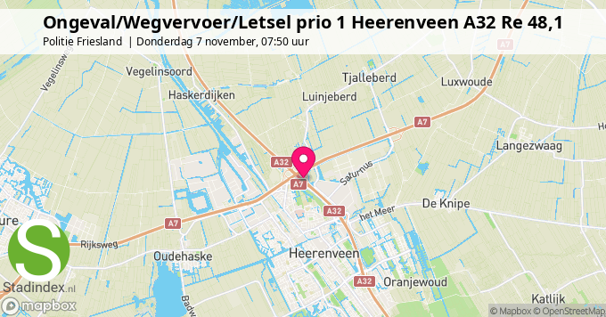 Ongeval/Wegvervoer/Letsel prio 1 Heerenveen A32 Re 48,1