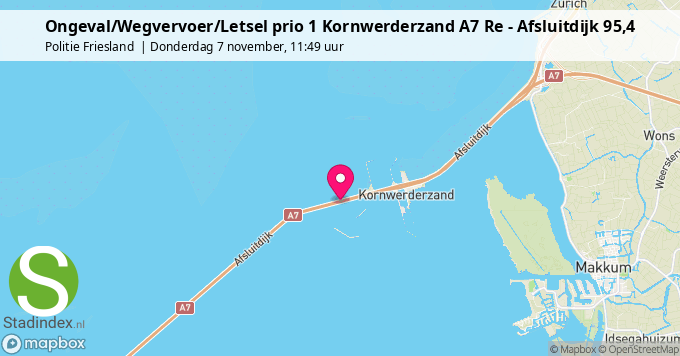 Ongeval/Wegvervoer/Letsel prio 1 Kornwerderzand A7 Re - Afsluitdijk 95,4