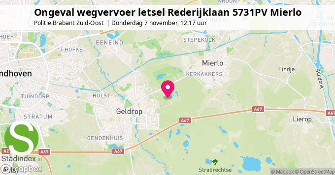 Ongeval wegvervoer letsel Rederijklaan 5731PV Mierlo