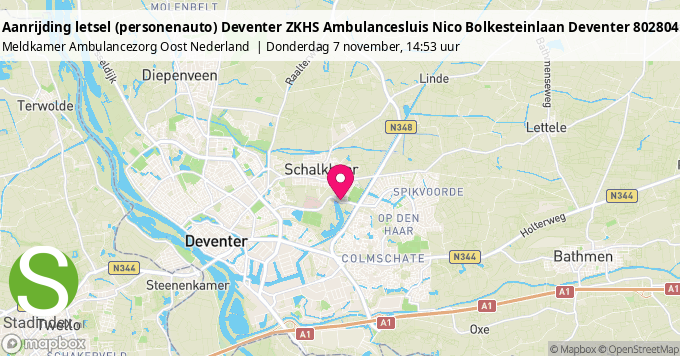 Aanrijding letsel (personenauto) Deventer ZKHS Ambulancesluis Nico Bolkesteinlaan Deventer 802804