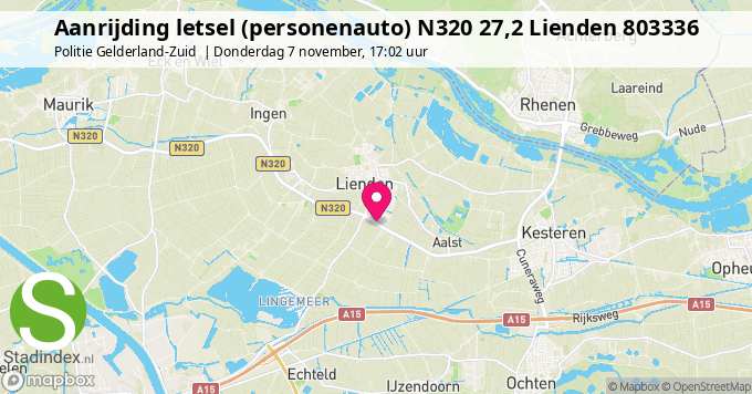 Aanrijding letsel (personenauto) N320 27,2 Lienden 803336