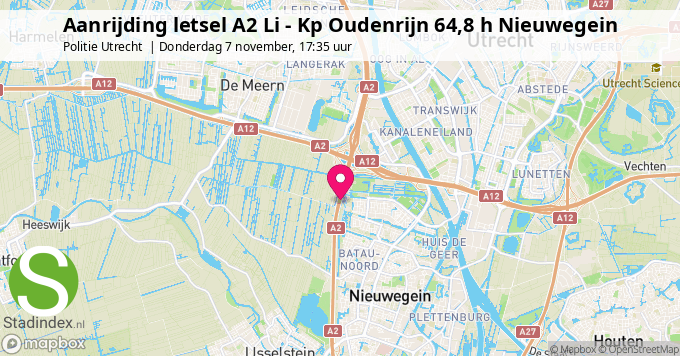 Aanrijding letsel A2 Li - Kp Oudenrijn 64,8 h Nieuwegein