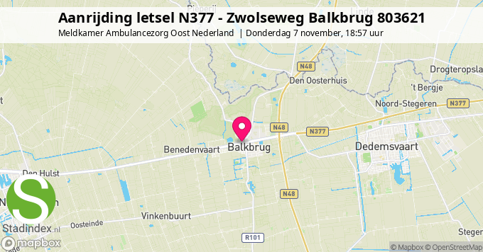 Aanrijding letsel N377 - Zwolseweg Balkbrug 803621