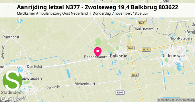 Aanrijding letsel N377 - Zwolseweg 19,4 Balkbrug 803622