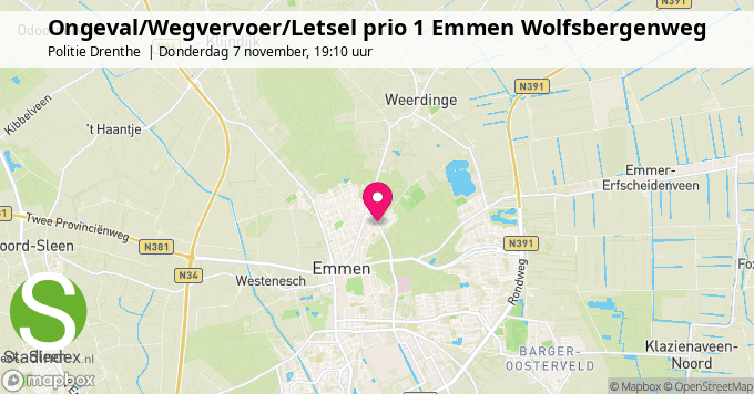 Ongeval/Wegvervoer/Letsel prio 1 Emmen Wolfsbergenweg