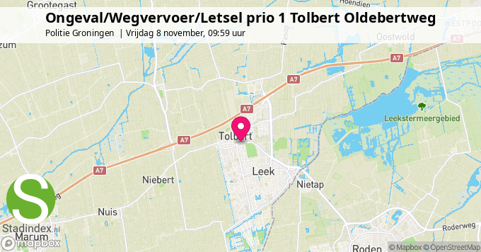 Ongeval/Wegvervoer/Letsel prio 1 Tolbert Oldebertweg