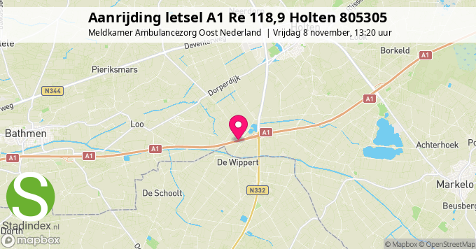 Aanrijding letsel A1 Re 118,9 Holten 805305