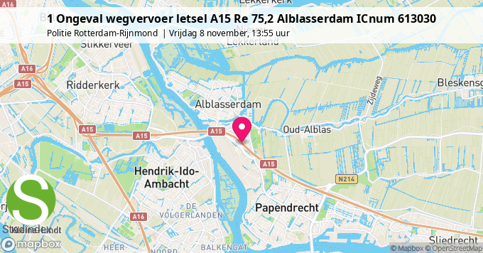 1 Ongeval wegvervoer letsel A15 Re 75,2 Alblasserdam ICnum 613030