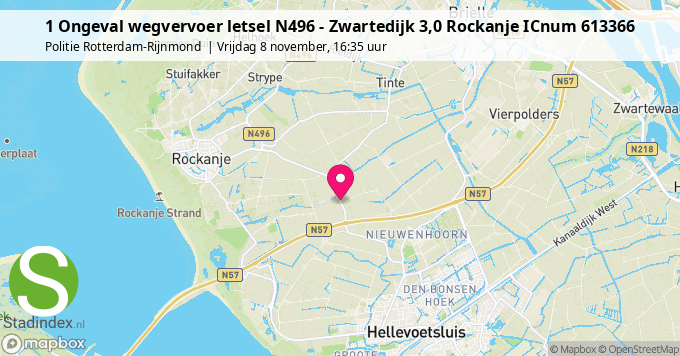 1 Ongeval wegvervoer letsel N496 - Zwartedijk 3,0 Rockanje ICnum 613366