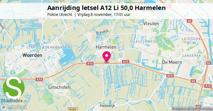 Aanrijding letsel A12 Li 50,0 Harmelen