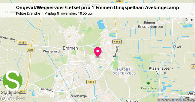 Ongeval/Wegvervoer/Letsel prio 1 Emmen Dingspellaan Avekingecamp