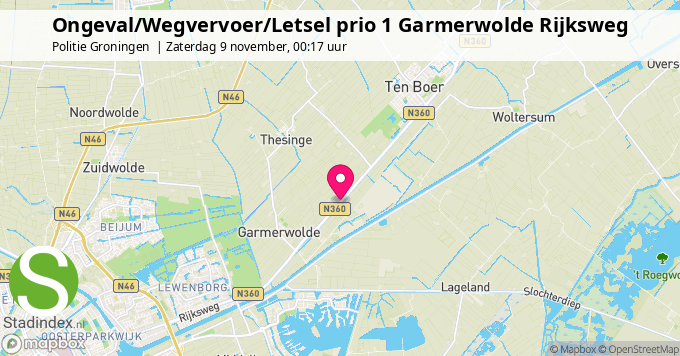 Ongeval/Wegvervoer/Letsel prio 1 Garmerwolde Rijksweg