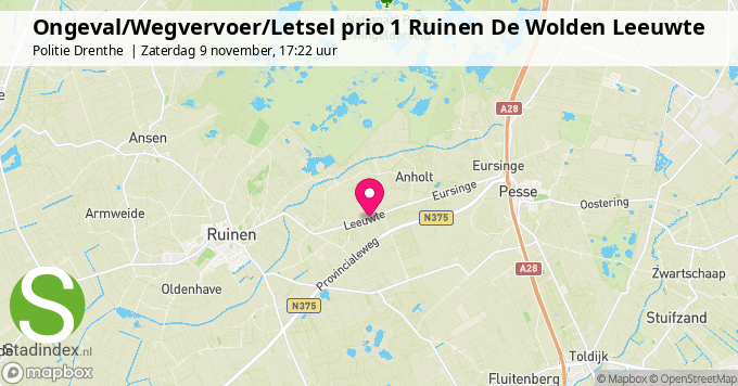 Ongeval/Wegvervoer/Letsel prio 1 Ruinen De Wolden Leeuwte