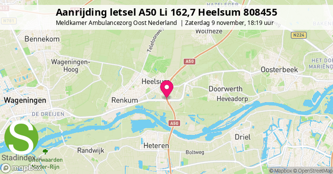 Aanrijding letsel A50 Li 162,7 Heelsum 808455