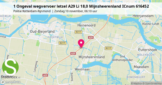 1 Ongeval wegvervoer letsel A29 Li 18,0 Mijnsheerenland ICnum 616452