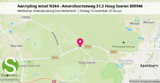 Aanrijding letsel N344 - Amersfoortseweg 31,3 Hoog Soeren 809946