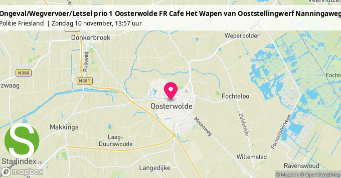 Ongeval/Wegvervoer/Letsel prio 1 Oosterwolde FR Cafe Het Wapen van Ooststellingwerf Nanningaweg