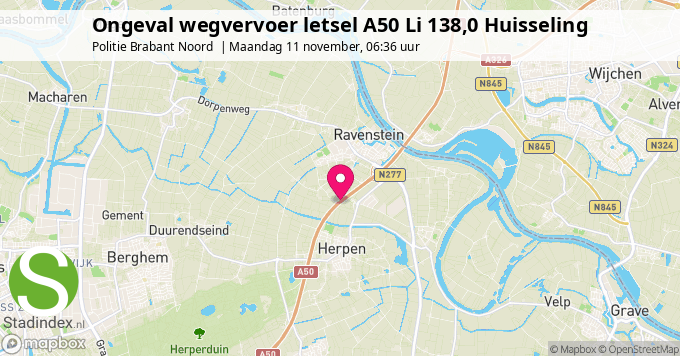 Ongeval wegvervoer letsel A50 Li 138,0 Huisseling