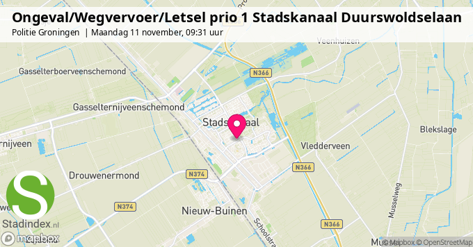 Ongeval/Wegvervoer/Letsel prio 1 Stadskanaal Duurswoldselaan