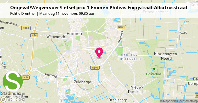 Ongeval/Wegvervoer/Letsel prio 1 Emmen Phileas Foggstraat Albatrosstraat