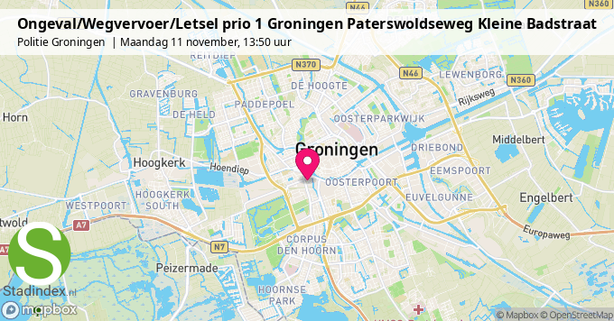 Ongeval/Wegvervoer/Letsel prio 1 Groningen Paterswoldseweg Kleine Badstraat