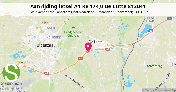 Aanrijding letsel A1 Re 174,0 De Lutte 813041